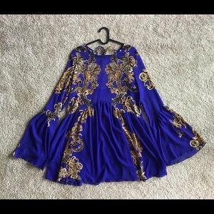 Free People blue and gold mini dress